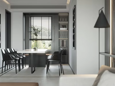 Modern Dining and Living Room Interior Design With Table Chairs Sofa Window and Floor Lamp 3d model