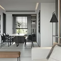 Modern Dining and Living Room Interior Design With Table Chairs Sofa Window and Floor Lamp