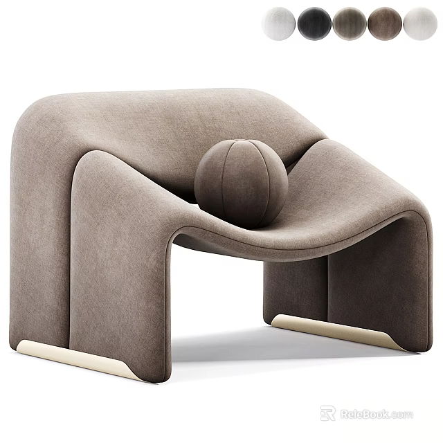 Modern Brown Velvet Leisure Chair with Curved Design Round Pillow and Light Legs 3d model 