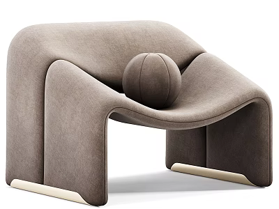 Modern Brown Velvet Leisure Chair with Curved Design Round Pillow and Light Legs 3d model