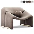 Modern Brown Velvet Leisure Chair with Curved Design Round Pillow and Light Legs