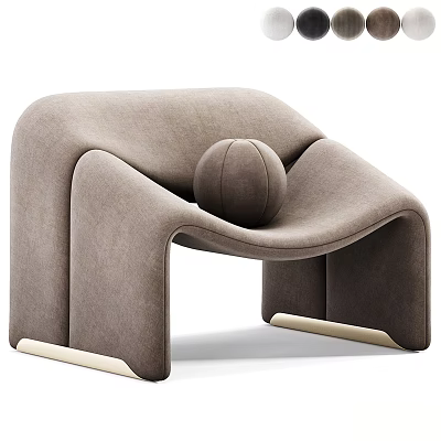 Modern Brown Velvet Leisure Chair with Curved Design Round Pillow and Light Legs 3d model