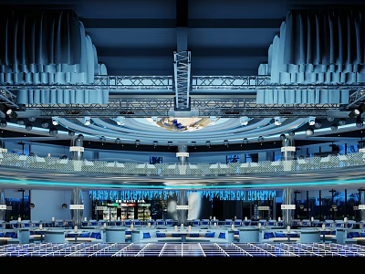 Modern Restaurant Interior With Unique Ceiling Multi Level Layout Dining Tables And Elegant Lighting 3d model