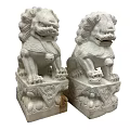 Pair Of Traditional Stone Lion Sculptures With Intricate Carved Details And Ornate Base