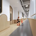 Kindergarten Corridor With Children Playing And Modern Interior 3d model