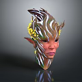 Game Fantasy Character Design With Elf Ears Green White Striped Skin And Yellow Flowers