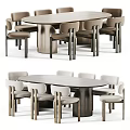 Modern Table And Chairs Set With Oval Top And Minimalist Beige Chairs For Dining Area