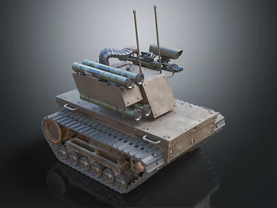 Military Tactical Armored Vehicle With Tracks Antennas And Missile Launchers 3d model