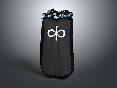 Black Fashion Cape With Feather Trim On Top And White Symbol Middle 3d model
