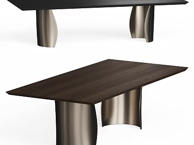 Modern Contemporary Dining Table With Dark Wooden Top And Metal Curved Legs 3d model
