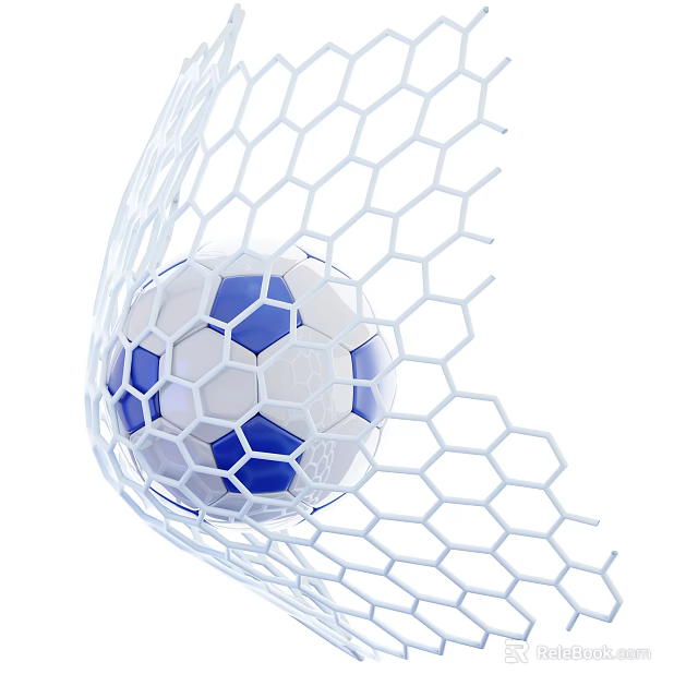 Professional Soccer Ball Sports Equipment Caught Inside Durable Hexagonal Goal Net 3d model 