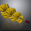 Fresh Yellow Bananas With Red Stem On Dark Background Ripe And Reflected