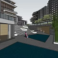 Modern Commercial Complex With High Rise Buildings Green Roofs And Open Courtyards