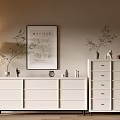 Modern Entryway Console Cabinet And Side Cabinet With Decorative Items Floor Lamp And Wall Art