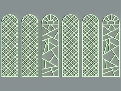 Row Of Decorative Lattice Partitions With Geometric Patterns And Openwork Details 3d model