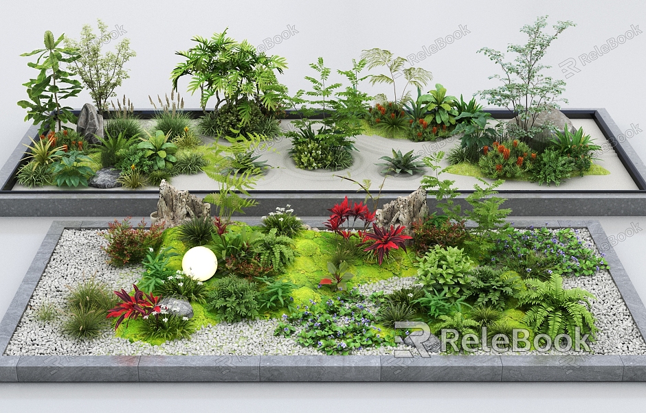 Landscape Plant Combination Flowers and Flowers Combination Shrubs Stone Landscape Green Planting Flowers and Plants Landscape Flowers and Plants Courtyard Plants Ferns Lupi Grass model