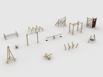 Wooden Outdoor Playground Equipment Featuring Swings Climbers Seesaws And Monkey Bars 3d model
