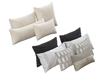 Modern Decorative Pillows In Beige Black Gray With Various Designs And Textures 3d model