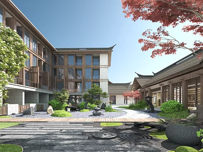 Traditional Chinese Courtyard Garden With Classic Architecture Stone Path And Green Trees 3d model