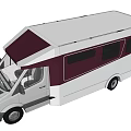 White and Maroon Camper Van With Modern Exterior And Large Windows