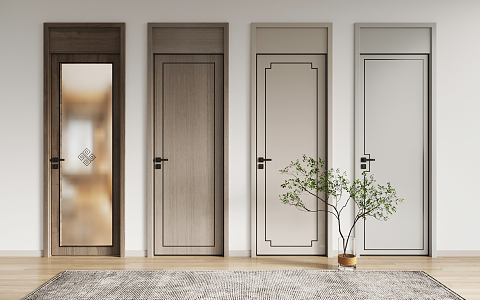 New Chinese Style Flat Door Single Door 3d model