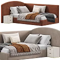 Stylish Single Beds With Pillows Throws And Nightstand 3d model
