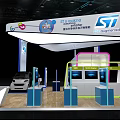 ST Microcontroller Exhibition Booth Design With Smart Car Display Screens And Modern Setup 3d model