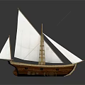 Sailing Boat Model With White Sails Wooden Hull And Mast Structure
