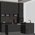 Modern Bar Counter With Black Cabinets Marble Top Wine Glass Rack And Coffee Machine