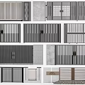 Modern Entrance Gates Featuring Metal Slat Frames And Double Panel Designs 3d model
