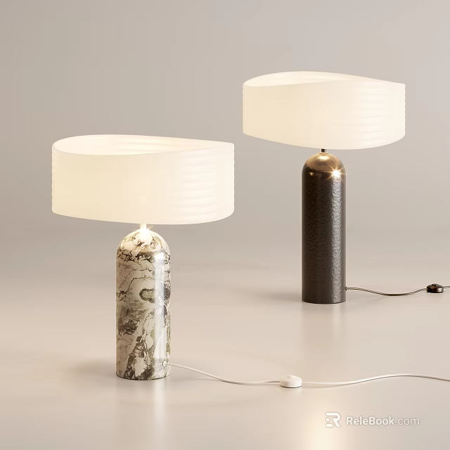 Modern Table Lamps With White Round Shades And Marble Metal Bases 3d model 