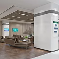 Modern Exhibition Hall Interior With White Curved Pillar Marble Floor And Display Wall
