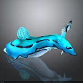 Blue Sea Slug With Black Stripes and Tentacle Like Structures on Gray Background With Reflection