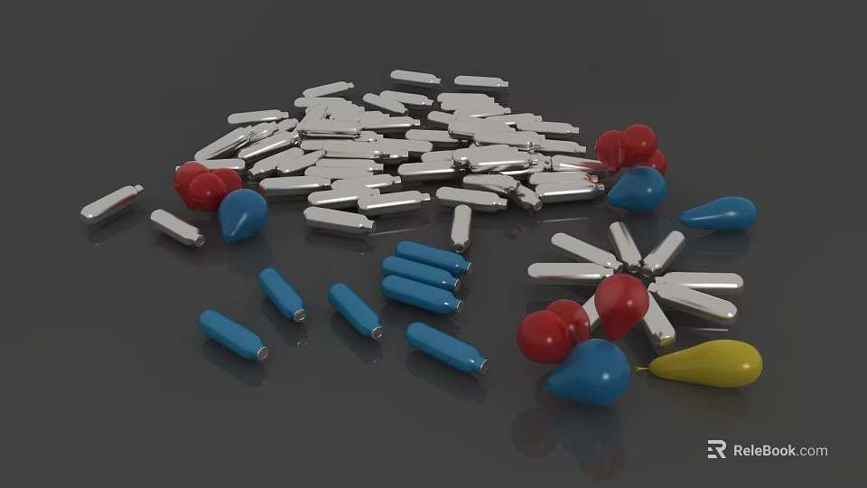 Assorted Colorful Small Objects With Silver Strips And Red Blue Yellow Shapes 3d model 