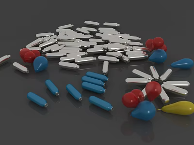 Assorted Colorful Small Objects With Silver Strips And Red Blue Yellow Shapes 3d model