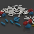 Assorted Colorful Small Objects With Silver Strips And Red Blue Yellow Shapes