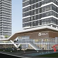 Modern High Rise Office Building with Glass Curtain Walls Poly Plaza and Water Feature