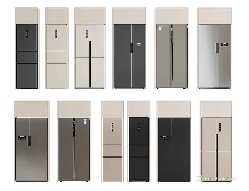 Display of Various Refrigerators and Freezers with Different Styles and Colors 3d model 