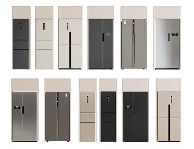 Display of Various Refrigerators and Freezers with Different Styles and Colors 3d model