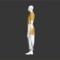 White Mannequin Wearing Yellow Top With White Belt And White Pants