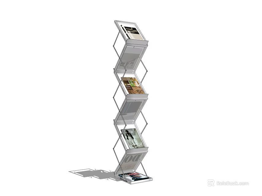 Modern Geometric Bookshelf With Metal Frame Multiple Shelves And Magazine Display For Home 3d model 
