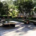 Outdoor Landscape Seating With Green Plants Trees And Garden Relaxing Space