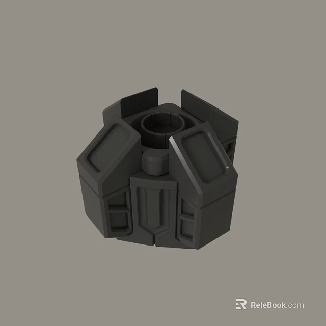 3D Rendered Mechanical Component With Multi Faceted Panels And Central Hole 3d model 