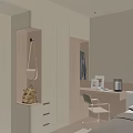 Modern Soft Tone Bedroom Wardrobe With Open Storage Nook And Built In Dressing Table