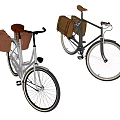 Vintage Bicycles With Red Seat Front Rear Wicker Baskets And Brown Seat Rear Bag