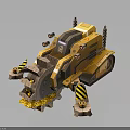 3D Rendered Yellow Construction Demolition Vehicle With Crushing Mechanism And Warning Stripes