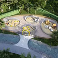 Kids Playground With Circular Play Areas Palm Trees Greenery And Pathway