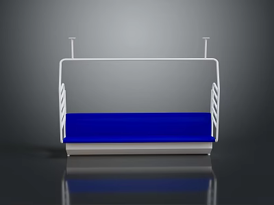 3D Rendered Modern Seat With Blue Cushion White Frame Armrests And Reflective Base 3d model