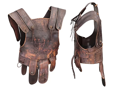 Vintage Distressed Leather Armor With Straps And Metal Buckles Medieval Cosplay Costume 3d model