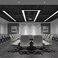 Modern Conference Room Interior Design With Long Table Office Chairs And Ceiling Lights 3d model